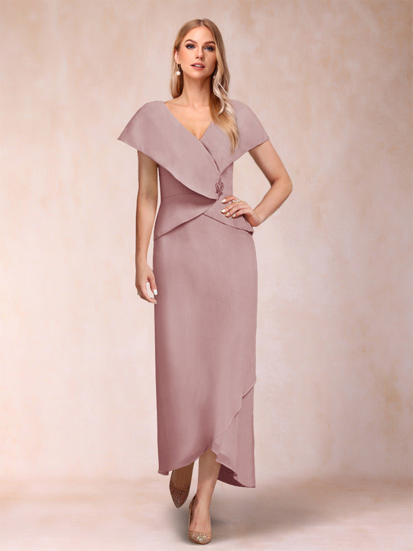 Sheath/Column V-Neck Asymmetrical Chiffon Mother of the Bride Dresses With Beading Sequins