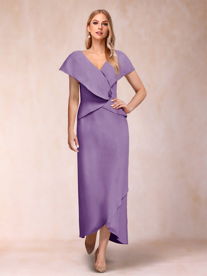 Sheath/Column V-Neck Asymmetrical Chiffon Mother of the Bride Dresses With Beading Sequins