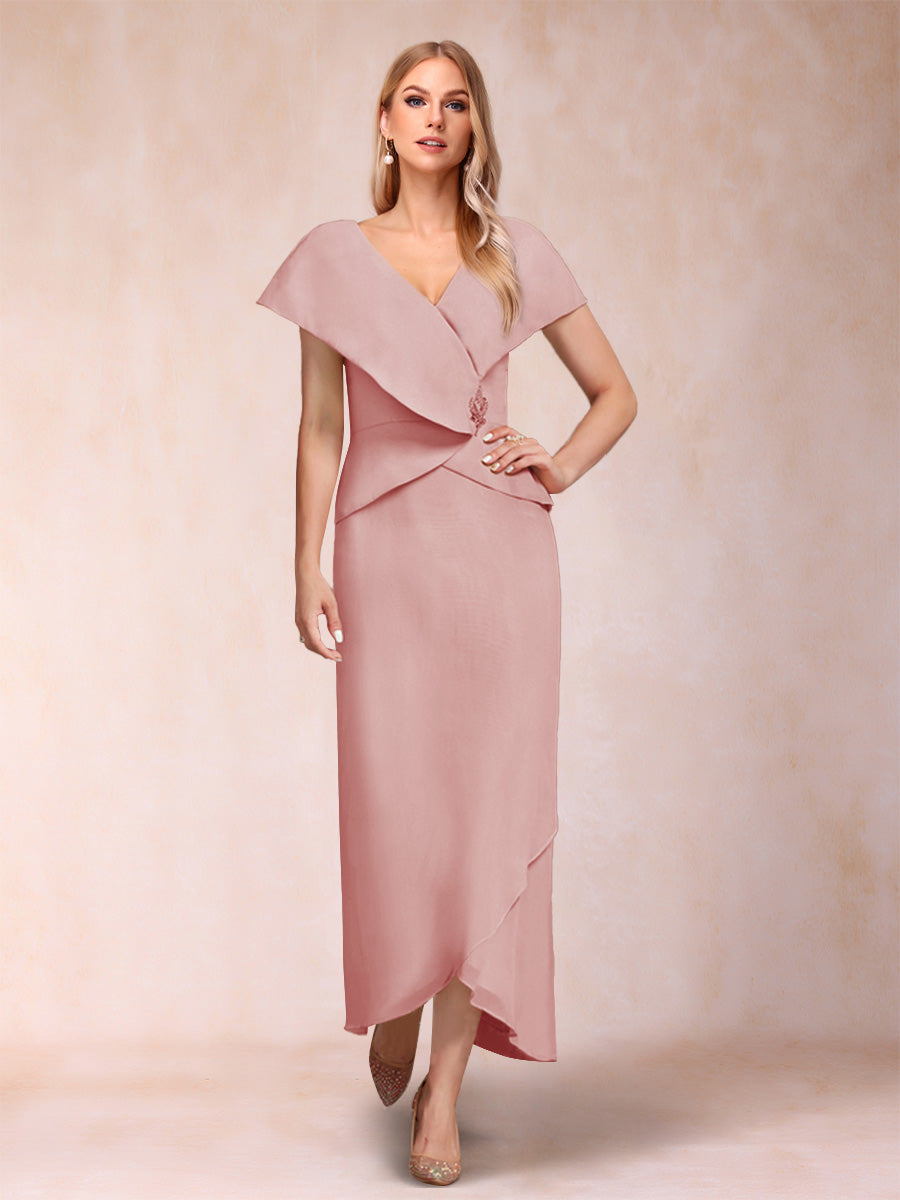 Sheath/Column V-Neck Asymmetrical Chiffon Mother of the Bride Dresses With Beading Sequins