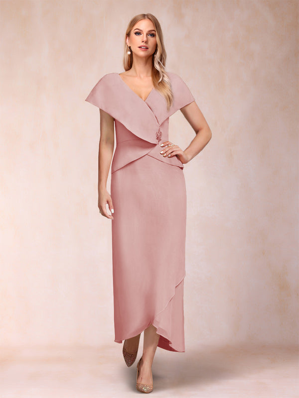 Sheath/Column V-Neck Asymmetrical Chiffon Mother of the Bride Dresses With Beading Sequins