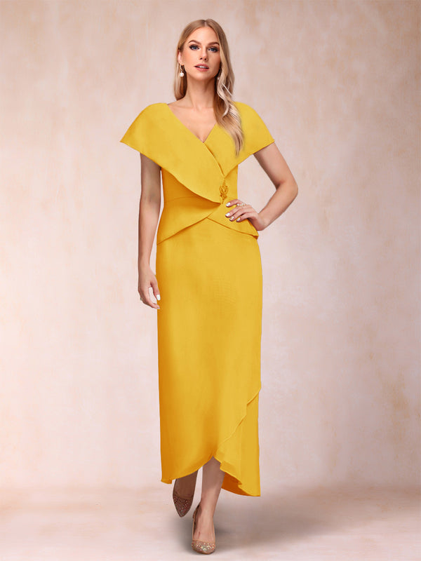 Sheath/Column V-Neck Asymmetrical Chiffon Mother of the Bride Dresses With Beading Sequins