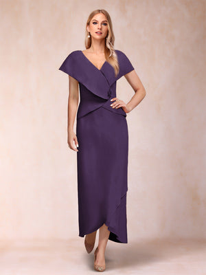 Sheath/Column V-Neck Asymmetrical Chiffon Mother of the Bride Dresses With Beading Sequins