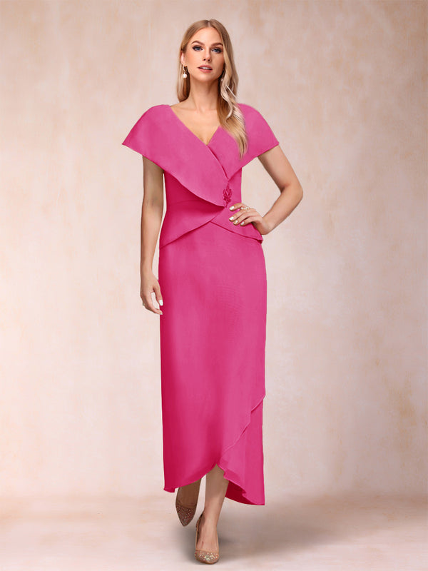 Sheath/Column V-Neck Asymmetrical Chiffon Mother of the Bride Dresses With Beading Sequins