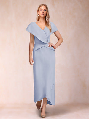 Sheath/Column V-Neck Asymmetrical Chiffon Mother of the Bride Dresses With Beading Sequins