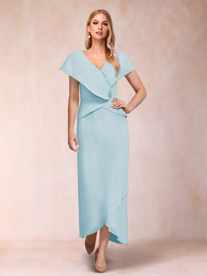 Sheath/Column V-Neck Asymmetrical Chiffon Mother of the Bride Dresses With Beading Sequins