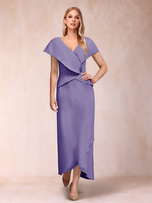 Sheath/Column V-Neck Asymmetrical Chiffon Mother of the Bride Dresses With Beading Sequins