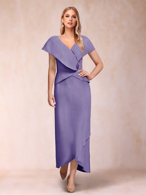 Sheath/Column V-Neck Asymmetrical Chiffon Mother of the Bride Dresses With Beading Sequins