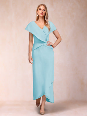 Sheath/Column V-Neck Asymmetrical Chiffon Mother of the Bride Dresses With Beading Sequins