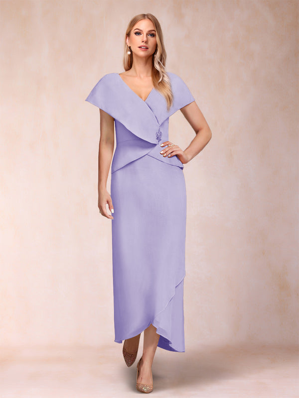 Sheath/Column V-Neck Asymmetrical Chiffon Mother of the Bride Dresses With Beading Sequins