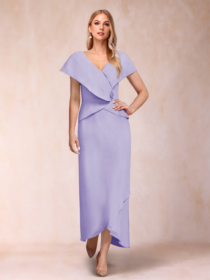 Sheath/Column V-Neck Asymmetrical Chiffon Mother of the Bride Dresses With Beading Sequins