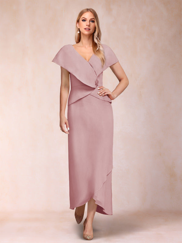 Sheath/Column V-Neck Asymmetrical Chiffon Mother of the Bride Dresses With Beading Sequins