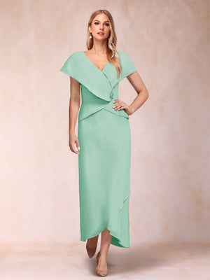 Sheath/Column V-Neck Asymmetrical Chiffon Mother of the Bride Dresses With Beading Sequins