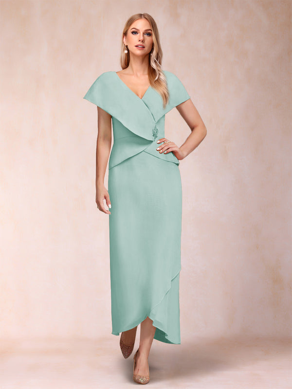 Sheath/Column V-Neck Asymmetrical Chiffon Mother of the Bride Dresses With Beading Sequins