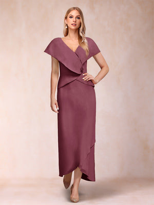 Sheath/Column V-Neck Asymmetrical Chiffon Mother of the Bride Dresses With Beading Sequins