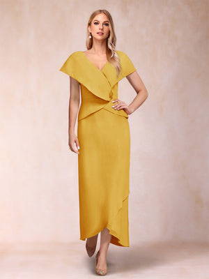 Sheath/Column V-Neck Asymmetrical Chiffon Mother of the Bride Dresses With Beading Sequins