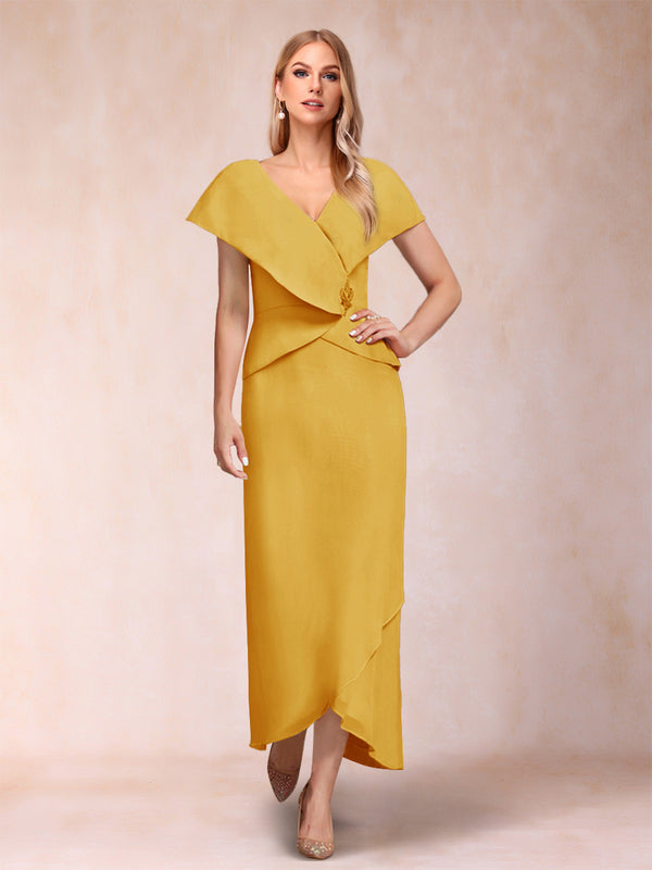 Sheath/Column V-Neck Asymmetrical Chiffon Mother of the Bride Dresses With Beading Sequins