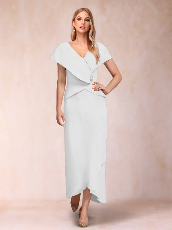 Sheath/Column V-Neck Asymmetrical Chiffon Mother of the Bride Dresses With Beading Sequins