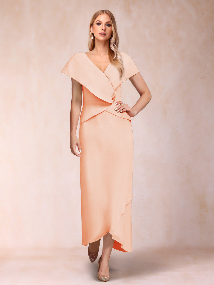 Sheath/Column V-Neck Asymmetrical Chiffon Mother of the Bride Dresses With Beading Sequins