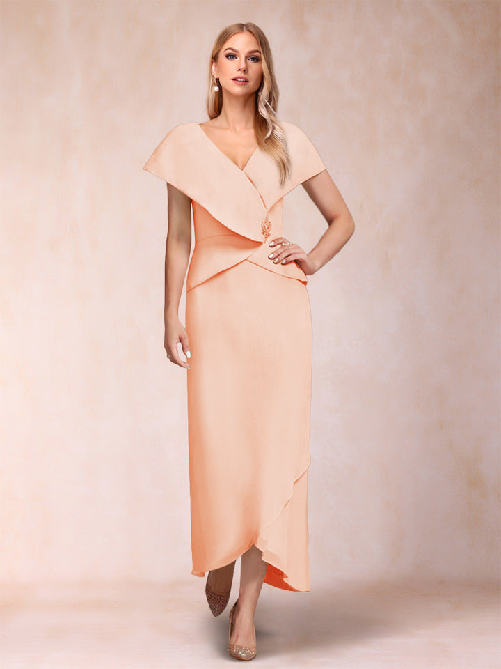 Sheath/Column V-Neck Asymmetrical Chiffon Mother of the Bride Dresses With Beading Sequins