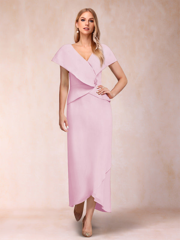 Sheath/Column V-Neck Asymmetrical Chiffon Mother of the Bride Dresses With Beading Sequins