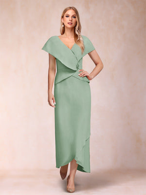 Sheath/Column V-Neck Asymmetrical Chiffon Mother of the Bride Dresses With Beading Sequins