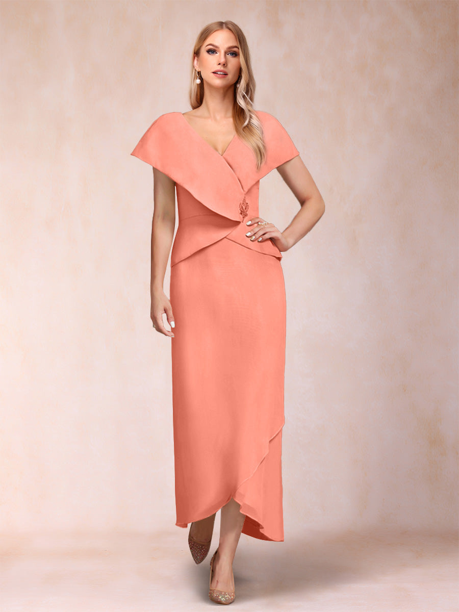 Sheath/Column V-Neck Asymmetrical Chiffon Mother of the Bride Dresses With Beading Sequins