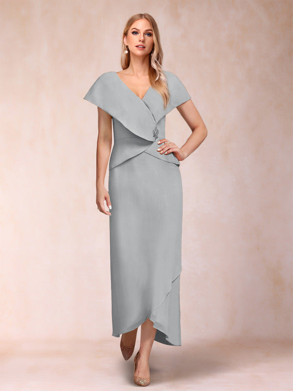 Sheath/Column V-Neck Asymmetrical Chiffon Mother of the Bride Dresses With Beading Sequins