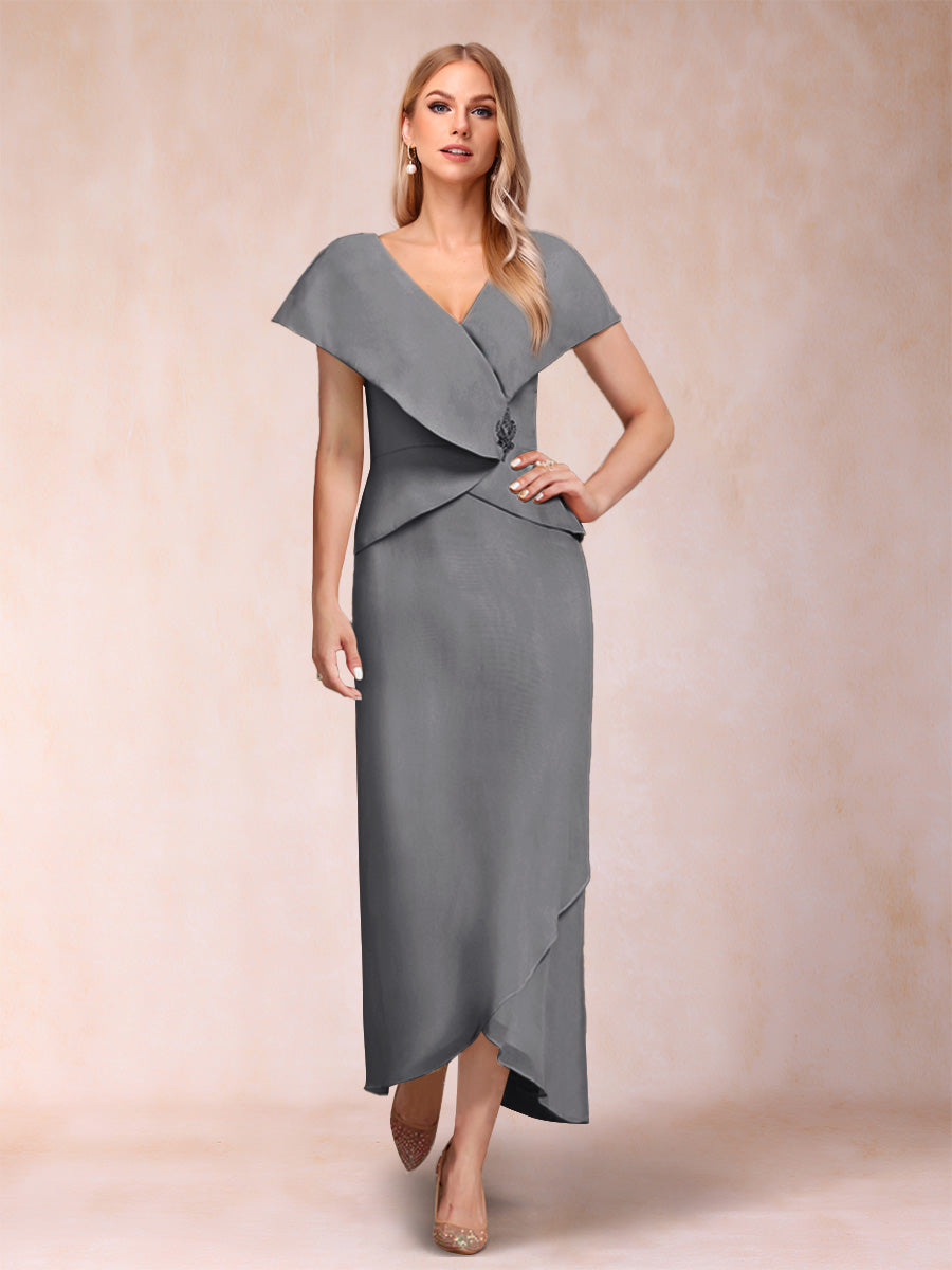 Sheath/Column V-Neck Asymmetrical Chiffon Mother of the Bride Dresses With Beading Sequins