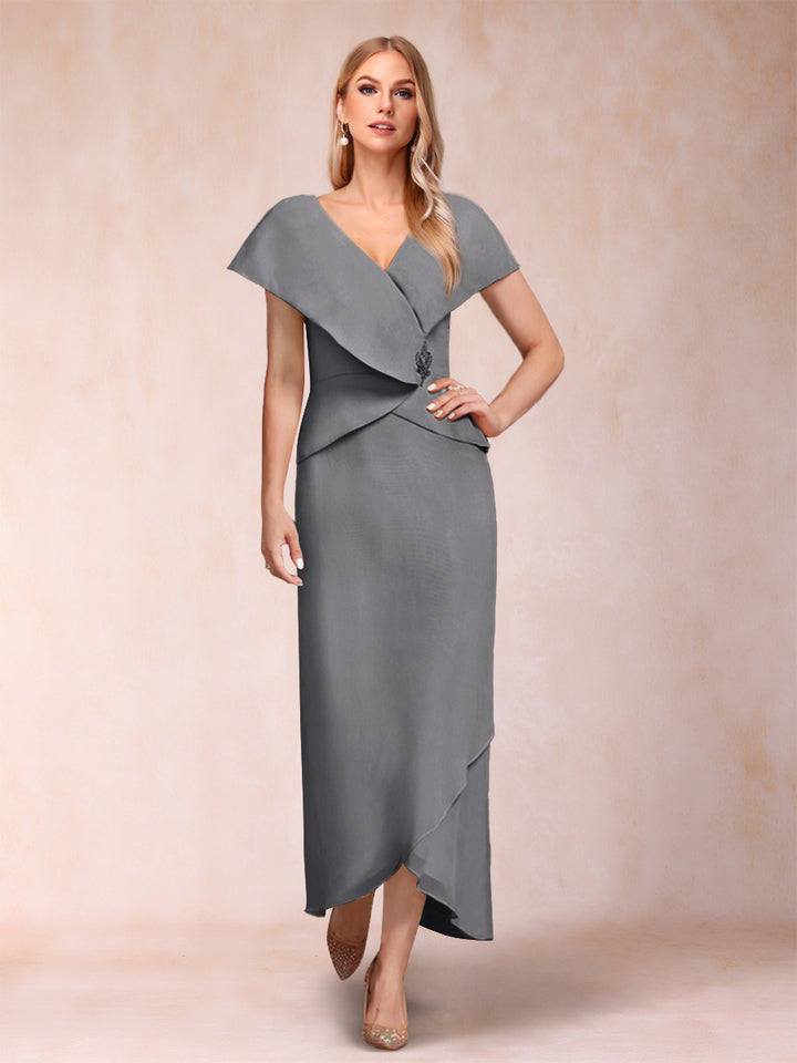 Sheath/Column V-Neck Asymmetrical Chiffon Mother of the Bride Dresses With Beading Sequins