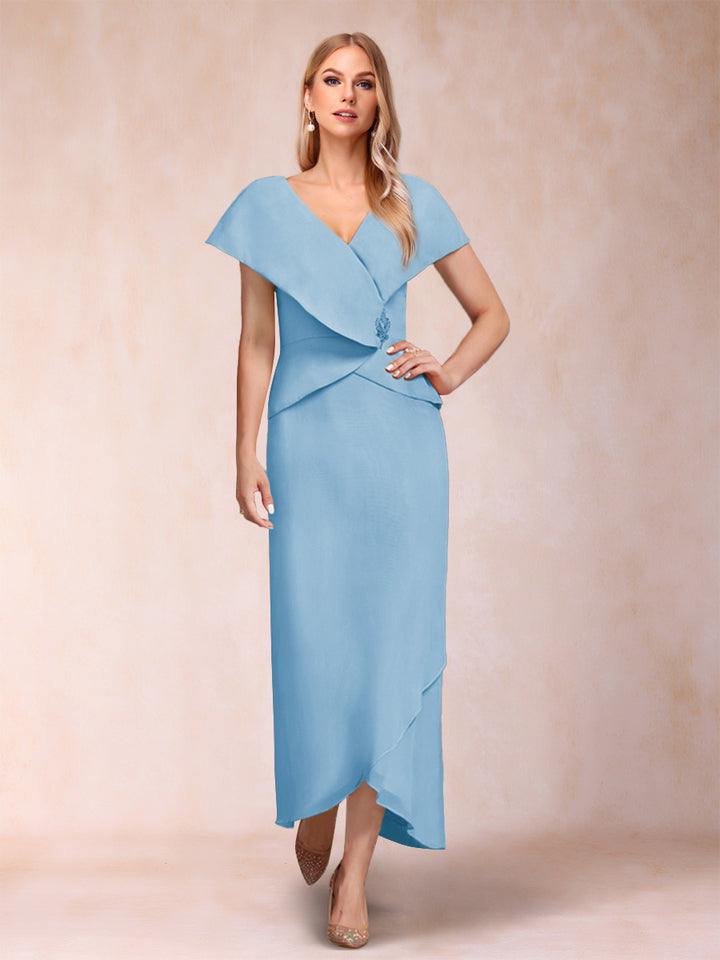 Sheath/Column V-Neck Asymmetrical Chiffon Mother of the Bride Dresses With Beading Sequins