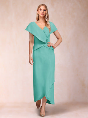 Sheath/Column V-Neck Asymmetrical Chiffon Mother of the Bride Dresses With Beading Sequins