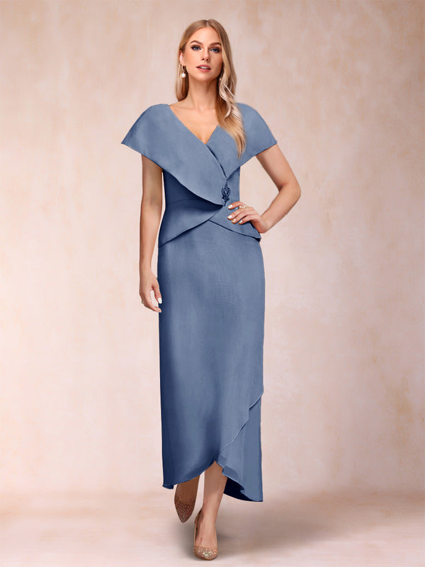 Sheath/Column V-Neck Asymmetrical Chiffon Mother of the Bride Dresses With Beading Sequins