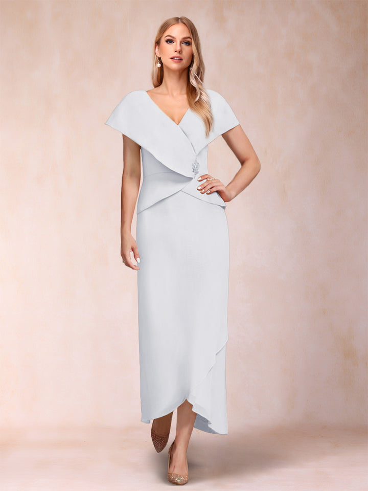 Sheath/Column V-Neck Asymmetrical Chiffon Mother of the Bride Dresses With Beading Sequins