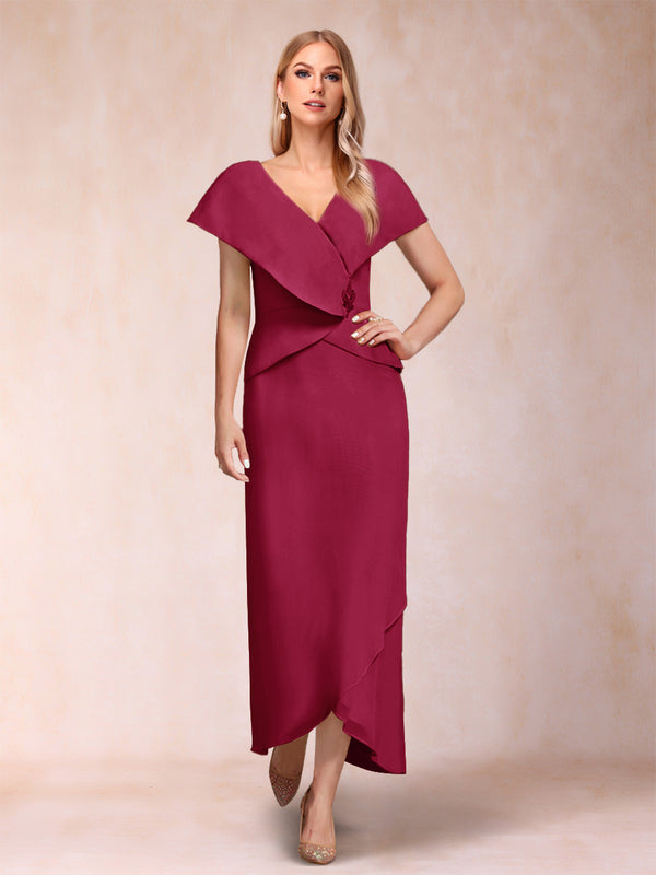 Sheath/Column V-Neck Asymmetrical Chiffon Mother of the Bride Dresses With Beading Sequins