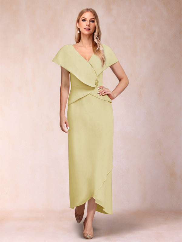 Sheath/Column V-Neck Asymmetrical Chiffon Mother of the Bride Dresses With Beading Sequins