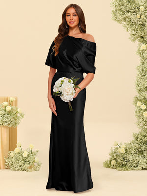 Trumpet/Mermaid One-Shoulder Half Sleeves Bridesmaid Dresses With Ruched