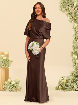 Trumpet/Mermaid One-Shoulder Half Sleeves Bridesmaid Dresses With Ruched
