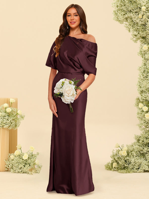 Trumpet/Mermaid One-Shoulder Half Sleeves Bridesmaid Dresses With Ruched