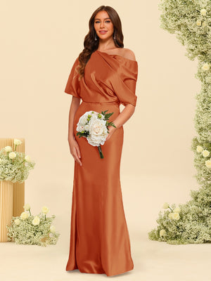 Trumpet/Mermaid One-Shoulder Half Sleeves Bridesmaid Dresses With Ruched