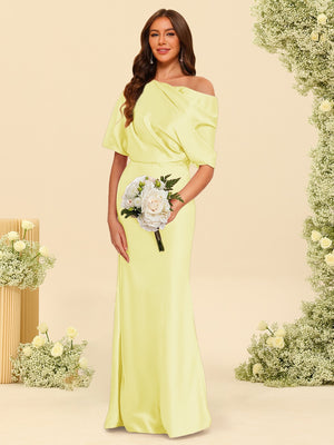 Trumpet/Mermaid One-Shoulder Half Sleeves Bridesmaid Dresses With Ruched