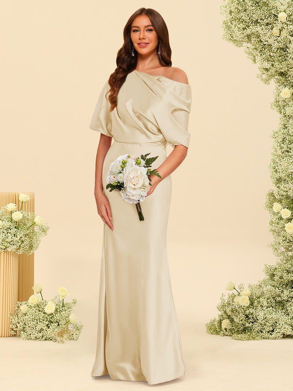Trumpet/Mermaid One-Shoulder Half Sleeves Bridesmaid Dresses With Ruched