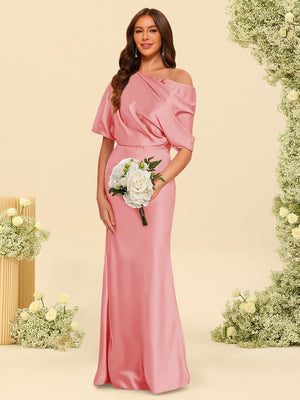 Trumpet/Mermaid One-Shoulder Half Sleeves Bridesmaid Dresses With Ruched