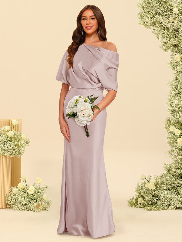Trumpet/Mermaid One-Shoulder Half Sleeves Bridesmaid Dresses With Ruched