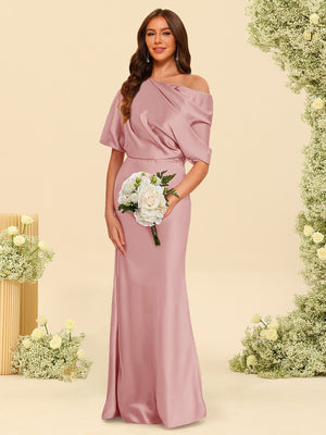 Trumpet/Mermaid One-Shoulder Half Sleeves Bridesmaid Dresses With Ruched
