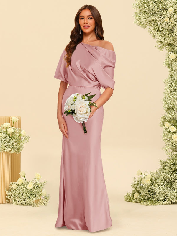 Trumpet/Mermaid One-Shoulder Half Sleeves Bridesmaid Dresses With Ruched
