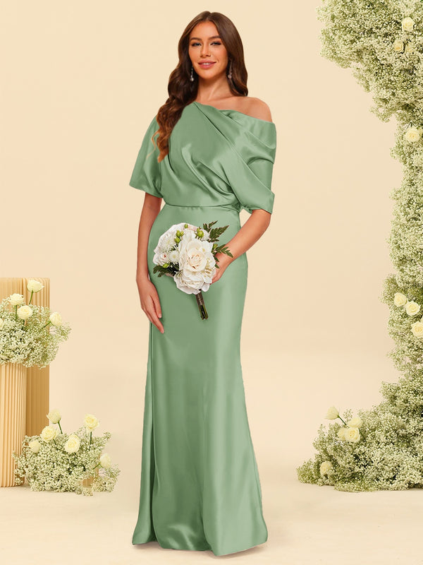 Trumpet/Mermaid One-Shoulder Half Sleeves Bridesmaid Dresses With Ruched