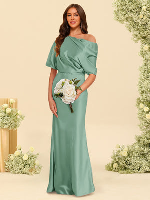 Trumpet/Mermaid One-Shoulder Half Sleeves Bridesmaid Dresses With Ruched