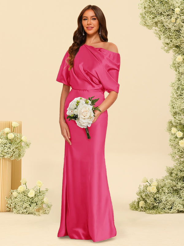 Trumpet/Mermaid One-Shoulder Half Sleeves Bridesmaid Dresses With Ruched