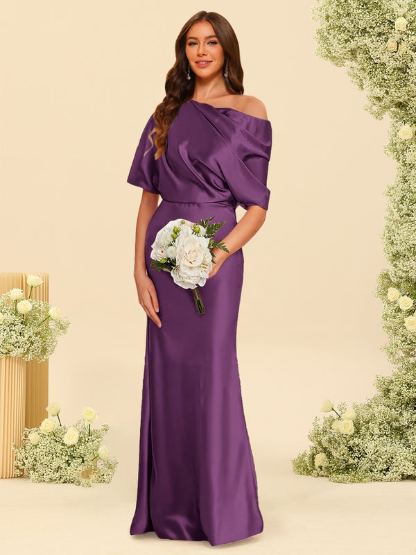 Trumpet/Mermaid One-Shoulder Half Sleeves Bridesmaid Dresses With Ruched