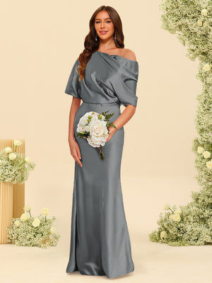 Trumpet/Mermaid One-Shoulder Half Sleeves Bridesmaid Dresses With Ruched